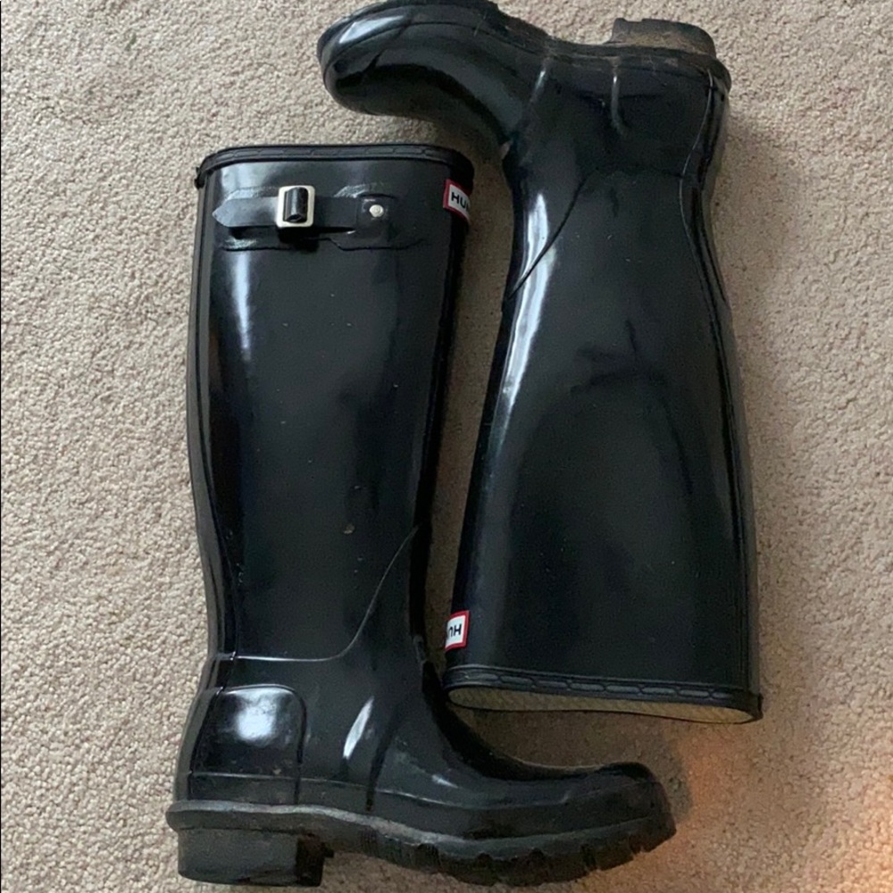 Black clear gloss tall hunter boots